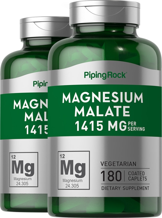 Magnesium Malate, 1415 mg (per serving), 180 Coated Caplets, 2  Bottles