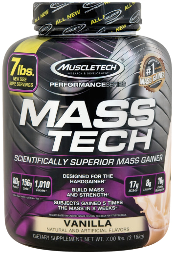 Poudre Mass Tech Performance Gainer Series (arôme vanille), 7 lbs Bouteille