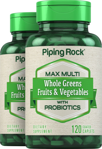 Max Multi Whole Greens/Fruits & Vegetables with Probiotics, 120 Coated Caplets, 2  Bottles