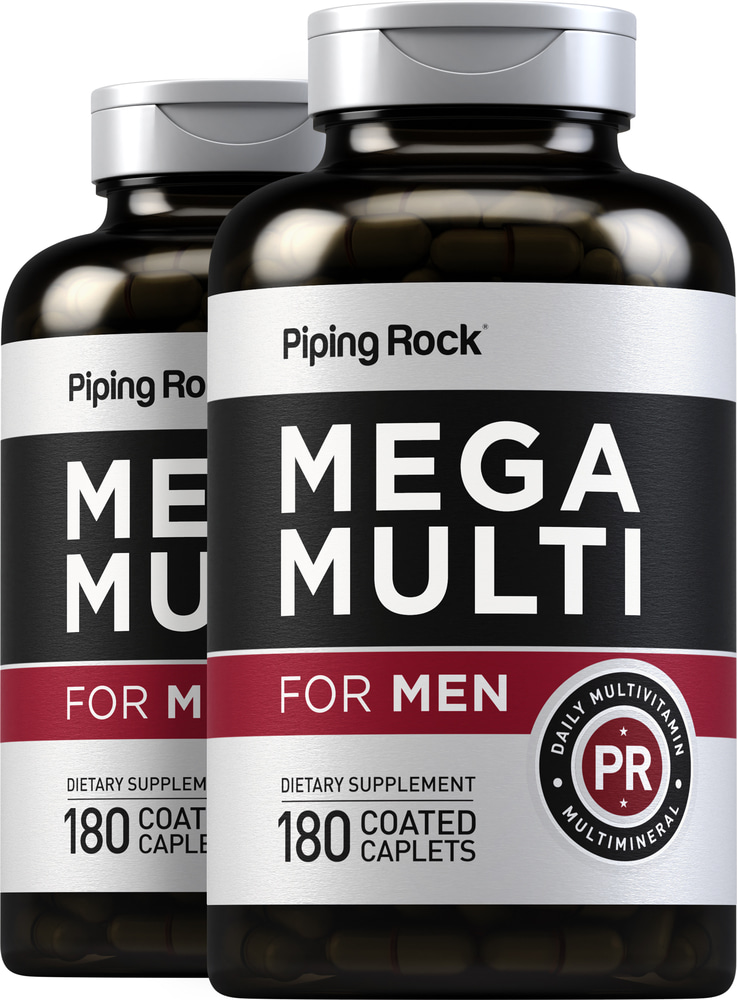 Mega Multi For Men 180 Caplets X 2 Bottles Pipingrock Health Products