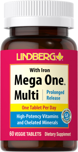 Mega One マルチ鉄分配合（持続性）, 60 ベジタリアン錠剤