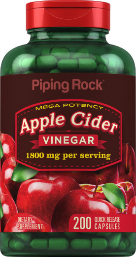 Vinagre de sidra de maçã Forte, 1800 mg (por dose), 200 Cápsulas de Rápida Absorção