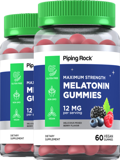 Melatonina (Deliciosa mezcla de bayas) , 12 mg, 60 Veganska gummies, 2  Botellas/Frascos