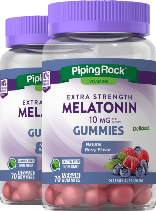 Melatonin Gummies (Natural Berry), 10 mg (per serving), 70 Vegan Gummies, 2  Bottles