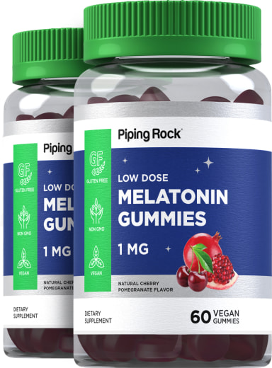 Gominolas de Melatonina (cereza y granada naturales), 1 mg, 60 Veganska gummies, 2  Botellas/Frascos