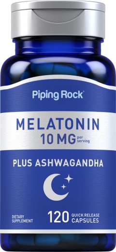 Melatonin Artı Ashwagandha, 10 mg (porsiyon başına), 120 Hızlı Yayılan Kapsüller