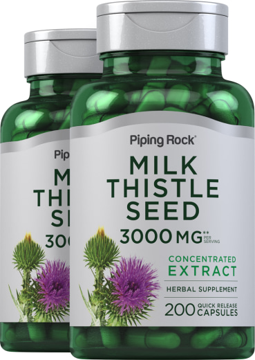 Estratto di semi di cardo mariano , 3000 mg (per dose), 200 Capsule a rilascio rapido, 2  Bottiglie