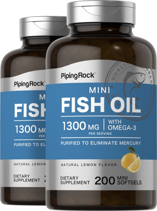 Mini Omega-3 Fish Oil Lemon Flavor, 1300 mg (per serving), 200 Mini Softgels, 2  Bottles