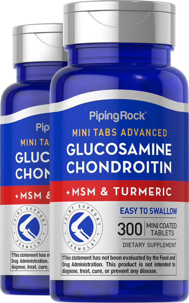 Illusie hemel daarna Glucosamine Chondroitin MSM Plus Turmeric, 300 Mini Coated Tabs x 2 Bottles  | PipingRock Health Products