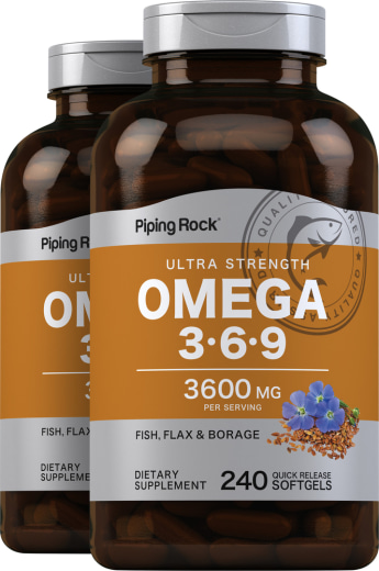 多重歐米加3-6-9 魚油、亞麻與琉璃苣油複合物軟膠囊, 240 快速釋放軟膠囊, 2  瓶子