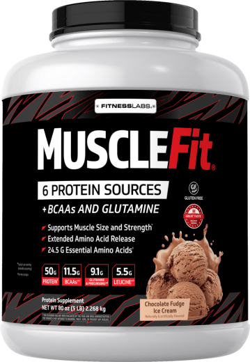Proteine MuscleFIt (Înghețată de ciocolată), 5 lb (2.268 kg) Sticlă