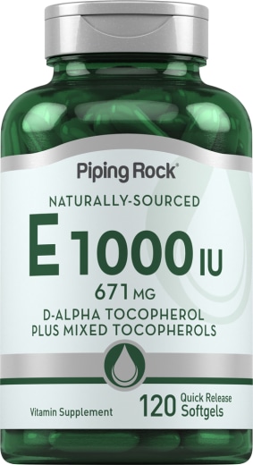 Vitamin E D-Alpha-tokoferol plus blandade tokoferoler, 1000 IU, 120 Snabbverkande gelékapslar