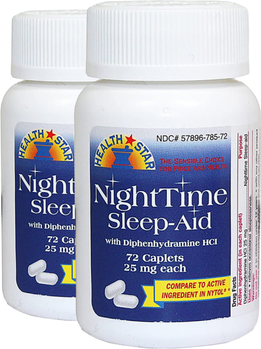 Somnifère Nighttime (Diphénhydramine HCl 25 mg), Compare to Nytol , 72 Comprimés, 2  Bouteilles