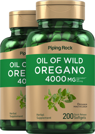 Aceite de orégano , 4000 mg (por porción), 200 Cápsulas blandas de liberación rápida, 2  Botellas/Frascos