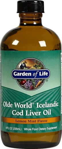 Suplemento líquido con aceite de hígado de bacalao islandés Olde World (sabor a limón y menta), 8 fl oz (236 mL) Botella/Frasco