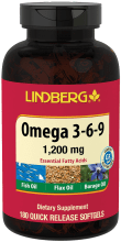 Oméga 3-6-9 Poisson, Lin, Bourrache, 1200 mg, 180 Capsules molles à libération rapide