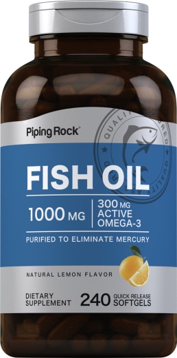 Óleo de peixe com ómega-3 Sabor a limão, 1000 mg, 240 Gels de Rápida Absorção