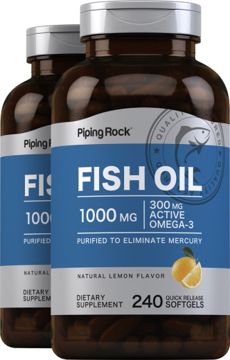 Aceite de pescado omega-3 sabor limón, 1000 mg, 240 Cápsulas blandas de liberación rápida, 2  Botellas/Frascos