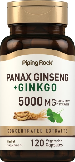 Panax ginseng + ginkgo, 5000 mg (per portie), 120 Vegetarische capsules