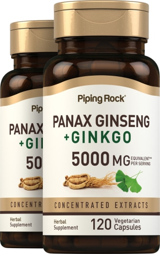 Panax Ginseng + Ginkgo, 5000 mg, 120 Vegetarian Capsules, 2  Bottles