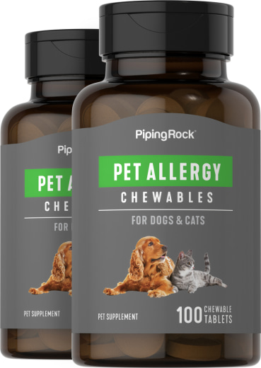 Kediler ve Köpekler için Evcil Hayvan Alerji, 100 Çiğneme Tabletleri, 2  Şişeler