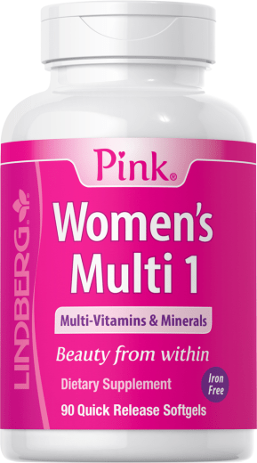 Pink Women's Multi 1 ohne Eisen, 90 Softgele mit schneller Freisetzung