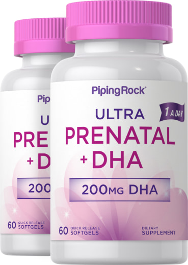 Multivitaminer for gravide, med DHA, 60 Hurtigvirkende myke geleer, 2  Flasker