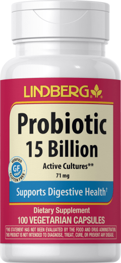 Probiótico, 14 cepas y 15 000 millones de células, con prebiótico, 100 Cápsulas vegetarianas