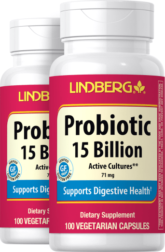 Probiotic 14 Strains 15 Billion Active Cells plus Prebiotic, 100 Vegetarian Capsules, 2  Bottles