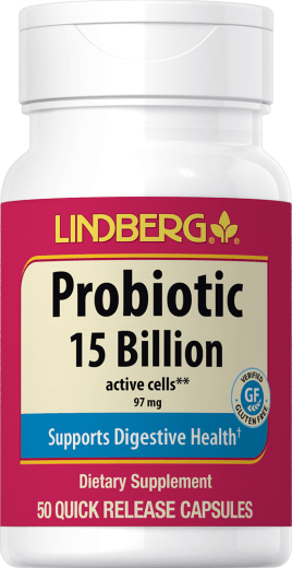 Probiotic 14 Strains 15 Billion Active Cells plus Prebiotic, 50 Quick Release Capsules