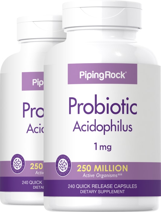 Probiotique acidophilus 250 millions d'organismes, 240 Gélules à libération rapide, 2  Bouteilles