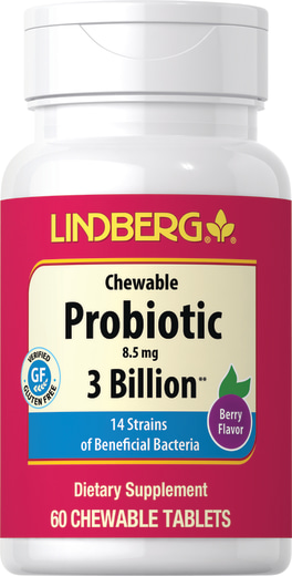 Comprimidos masticables con probióticos, 3000 millones de organismos y 14 cepas (sabor natural a baya), 60 Tabletas masticables