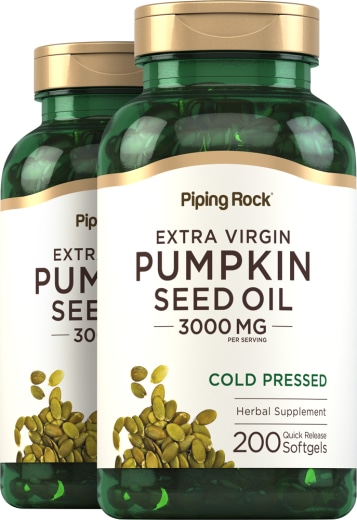 Aceite de pipas de calabaza , 3000 mg (por porción), 200 Cápsulas blandas de liberación rápida, 2  Botellas/Frascos