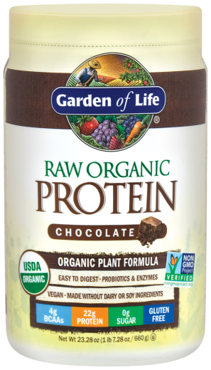 Rauw biologisch plantenproteïnepoeder (chocolade), 23.28 oz (660 g) Fles