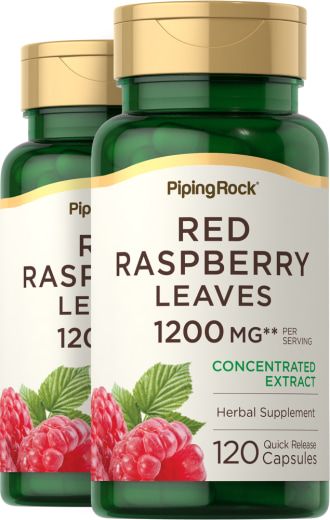 Røde hindbærblade , 1200 mg (pr. dosering), 120 Kapsler for hurtig frigivelse, 2  Flasker