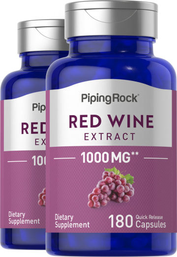 Rödvinsextrakt, 1000 mg, 180 Snabbverkande kapslar, 2  Flaskor