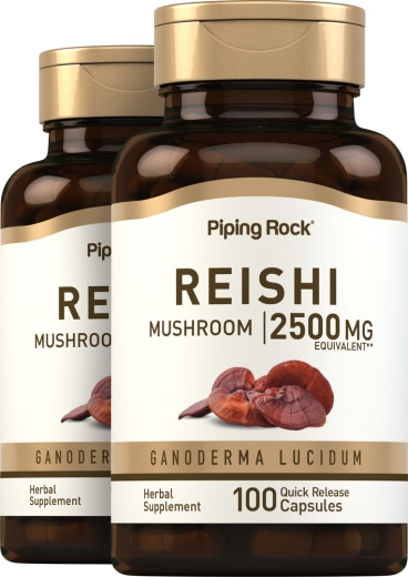 Reishi-Pilzextrakt (standardisiert), 2500 mg, 100 Kapseln mit schneller Freisetzung, 2  Flaschen
