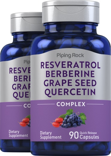 Resveratrol Berberine Grape Seed Quercetin Extract, 90 Cápsulas de liberación rápida, 2  Botellas/Frascos