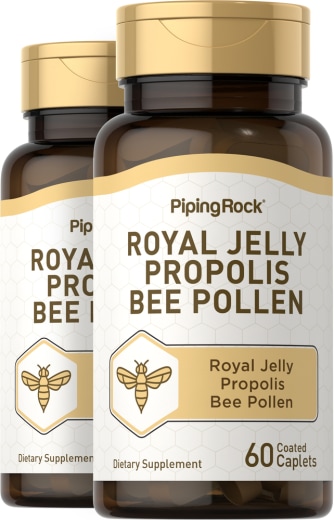 Royal Jelly, Propolis şi Polen de albină, 60 Tablete cu înveliş solubil protejate, 2  Sticle