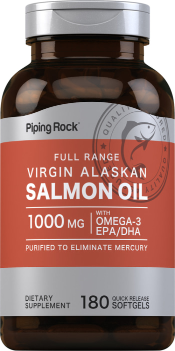 Huile de saumon 1 000 mg Vierge sauvage d'Alaska Gamme complète, 180 Capsules molles à libération rapide
