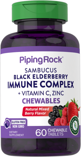 Sambucus Immunkomplex aus schwarzer Holunderbeere mit Vitamin C und Zink (natürliche Beeren), 60 Kautabletten