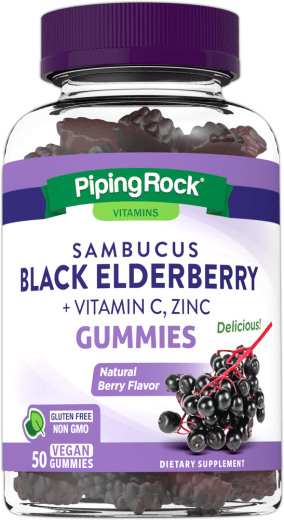 Sambucus Black Elderberry plus C & Zinc Gummies (Natural Berry), 50 Gummy Vegan