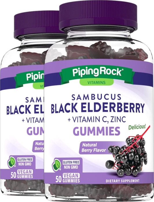 Sambucus Black Elderberry plus C & Zinc Gummies (Natural Berry), 50 Vegan Gummies, 2  Bottles