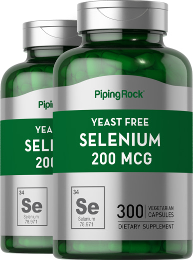 Selenium (Bebas Yis), 200 mcg, 300 Kapsul Vegetarian, 2  Botol