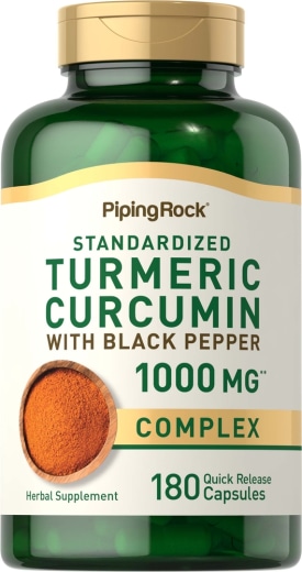 Standardiseret Gurkemeje/Kurkumin Complex m/sort peber, 1000 mg, 180 Kapsler for hurtig frigivelse