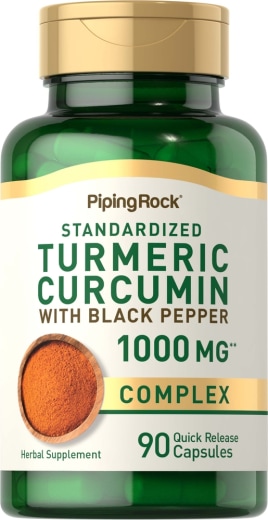 Gestandaardiseerd kurkuma curcumine complex met zwarte peper, 1000 mg, 90 Snel afgevende capsules