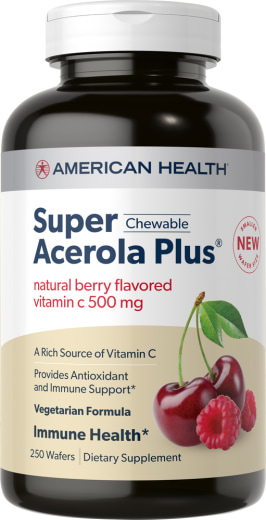 Super Acerola-Kautabletten mit Vitamin C (natürliche Beere), 500 mg, 250 Kaubare Waffeln