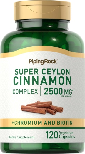 Super Ceylon kaneelcomplex m/ chroom en biotine, 2500 mg (per portie), 120 Vegetarische capsules