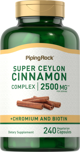 Super Cinnamon (Kanel) Complex m/krom og biotin, 2500 mg (per dose), 240 Vegetarianske kapsler