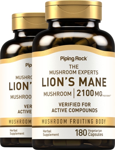 Szuper oroszlánsörény gomba , 2100 mg, 180 Vegetáriánus kapszula, 2  Palackok